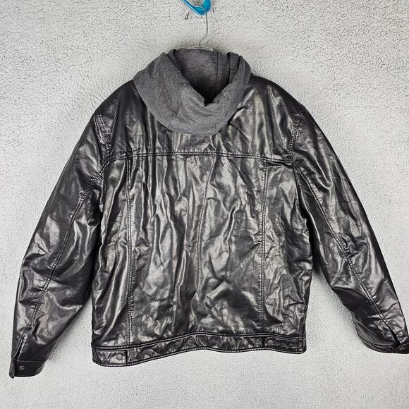 Levis Jacket XL Hooded Faux Leather Brown Sherpa Lined Full Zip Mens Double Zip - Picture 2 of 13